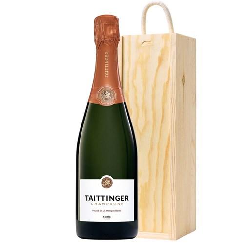 Taittinger Les Folies de la Marquetterie 75cl In Pine Wooden Gift Box